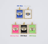 18K Gold Filled Colorful Enamel Evil Eye on Rectangle Pendant, CP1512